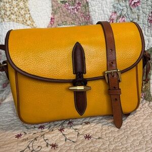 Vintage Dooney & Bourke AWL Goldenrod & British Tan Leather Loden Shoulder Bag